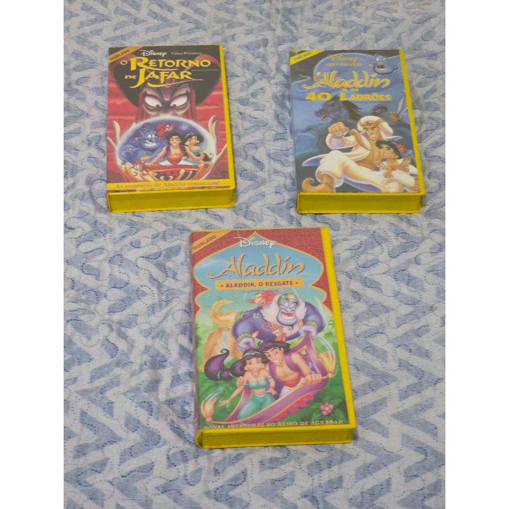 KIT com 3 VHS Alladin O Retorno de Jafar, Os 40 Ladrões e o Resgate Fita de Vídeo Verde Disney Original Dublado