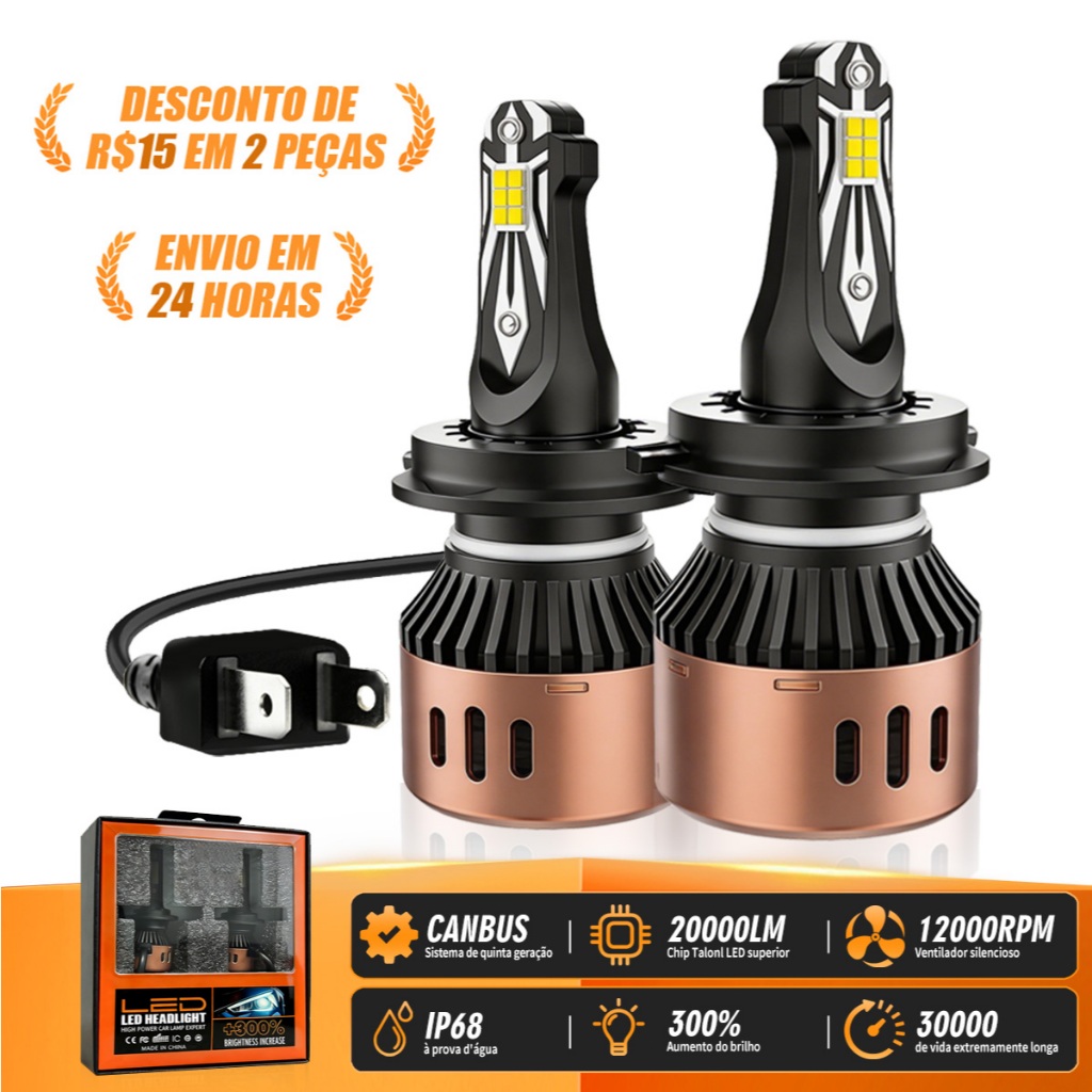 Pair of R11 Super Led Bulbs 20000LM Brightness Lumen , Potência 100W , H1 H3 H4 H7 H11,HB3/905, HB4/9006