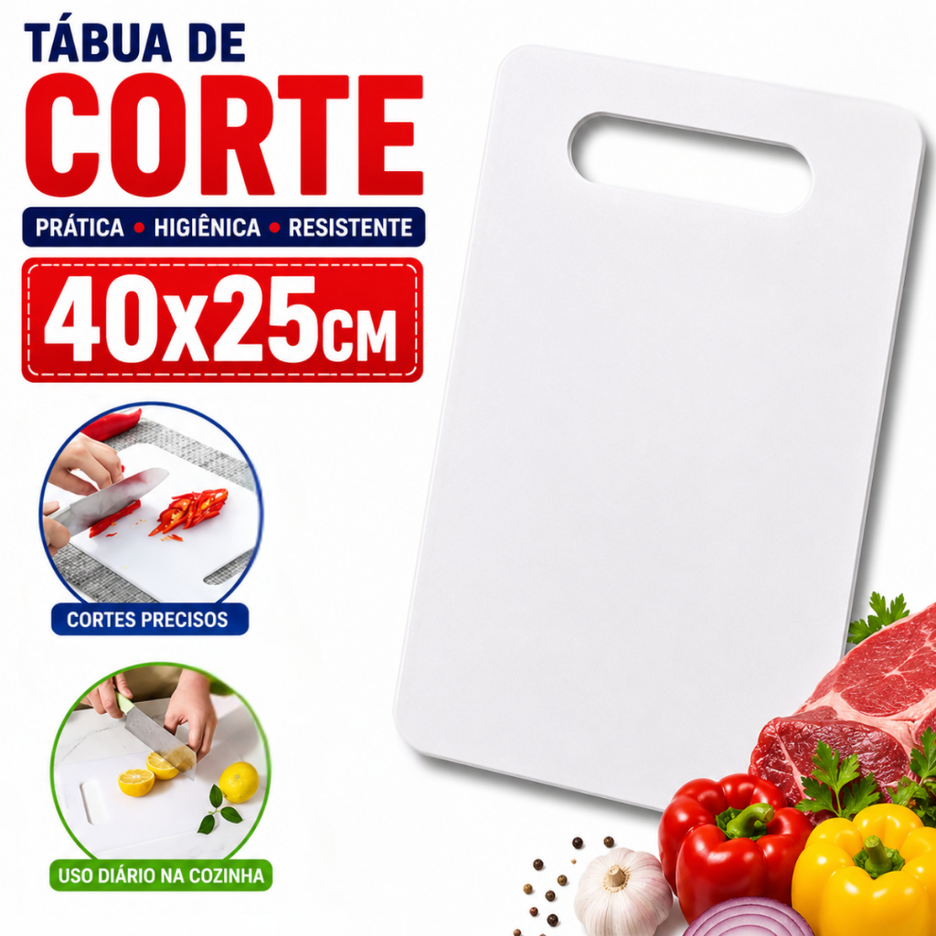 Tábua De Corte 40x25cm Profissional Para Carnes Vegetais Frutas Cozinha Higiênica Sem BPA
