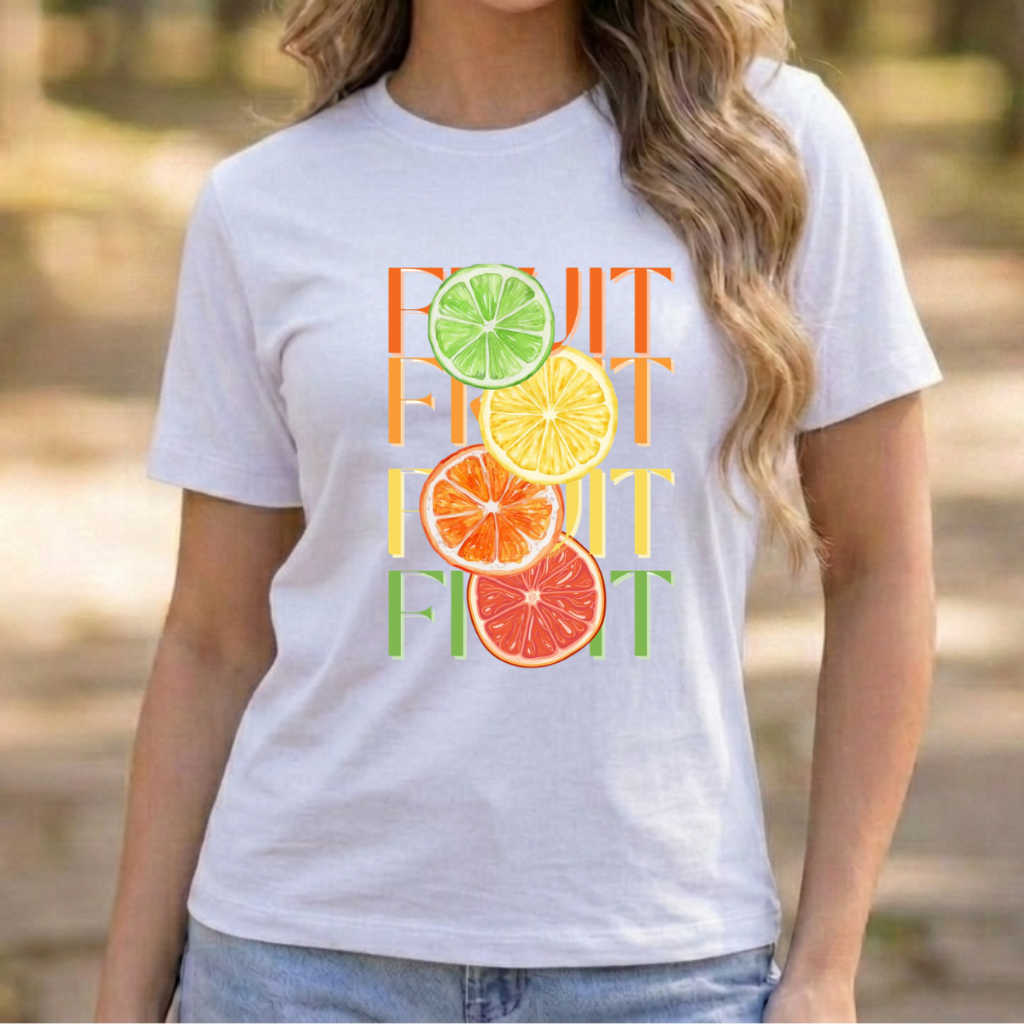 Camiseta Baby Look Fruit Feminina Algodão fio 30.1 Macia Confortável Estilosa Versátil