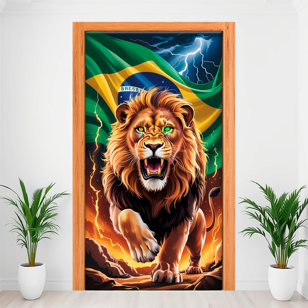 Capa Decorativa De Porta Decoração Com Elástico 2,15m x 0,80Cm Veste Fácil Tema Brasil Copa do Mundo 2026
