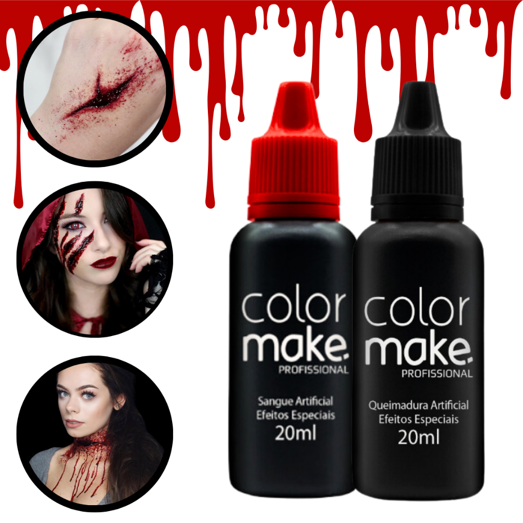 Kit Sangue Falso E Queimadura Artificial Maquiagem Halloween Color Make