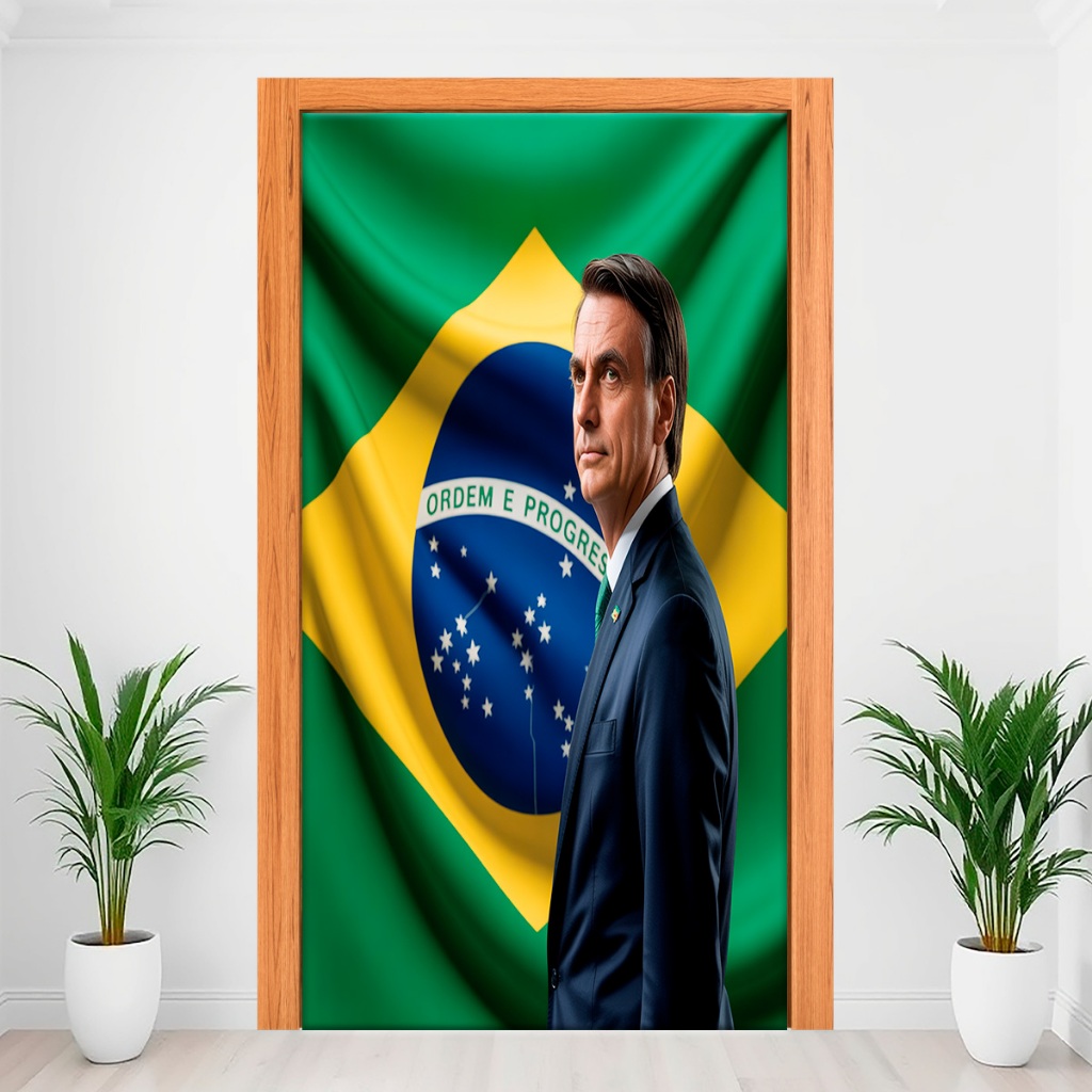 Capa Decorativa De Porta Decoração Com Elástico 2,15m x 0,80Cm Veste Fácil Tema Brasil Copa do Mundo 2026
