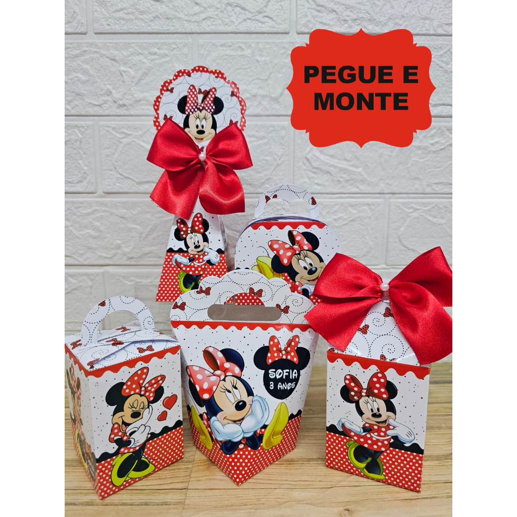 Kit Caixinhas Personalizadas MINNIE VERMELHA (PEGUE E MONTE) Lembrancinhas Festa Infantil MINNIE VERMELHA
