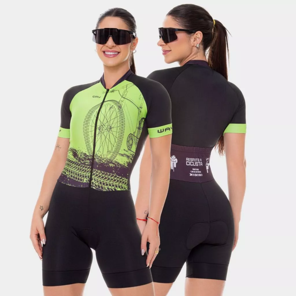 Macaquinho Ciclismo Feminino Macacão Acolchoado Forro Espuma Manga Curta Roda Verde Bike Pedal Mtb — imagem 1
