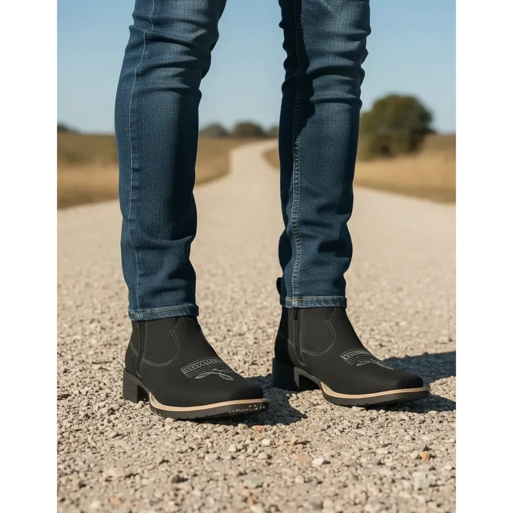 Botina Feminina Para Fazenda Zebu Nobuck Preto 71030 Couro Bovino Nobre Bota Country