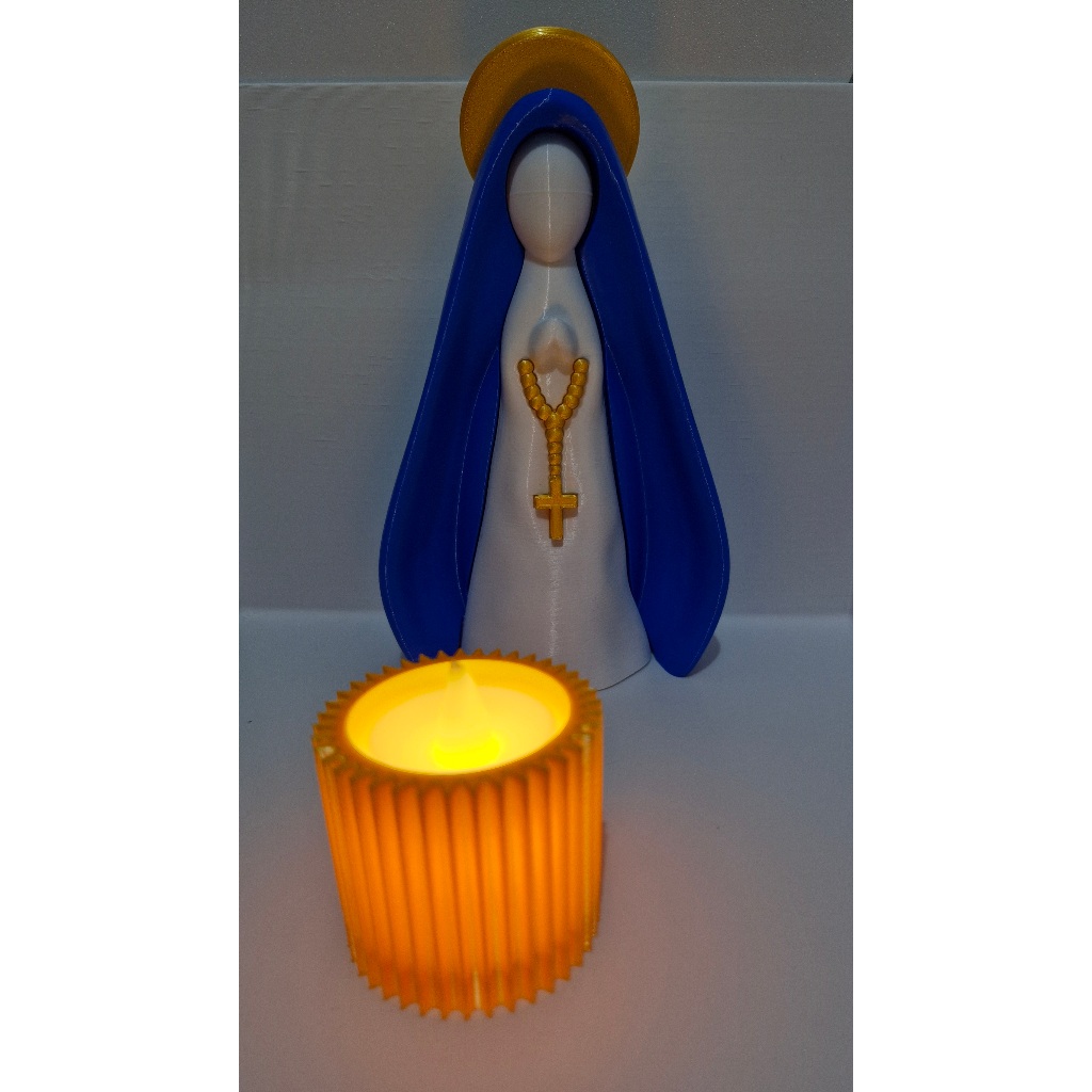 Kit Nossa Senhora com Vela de LED e Porta Velas