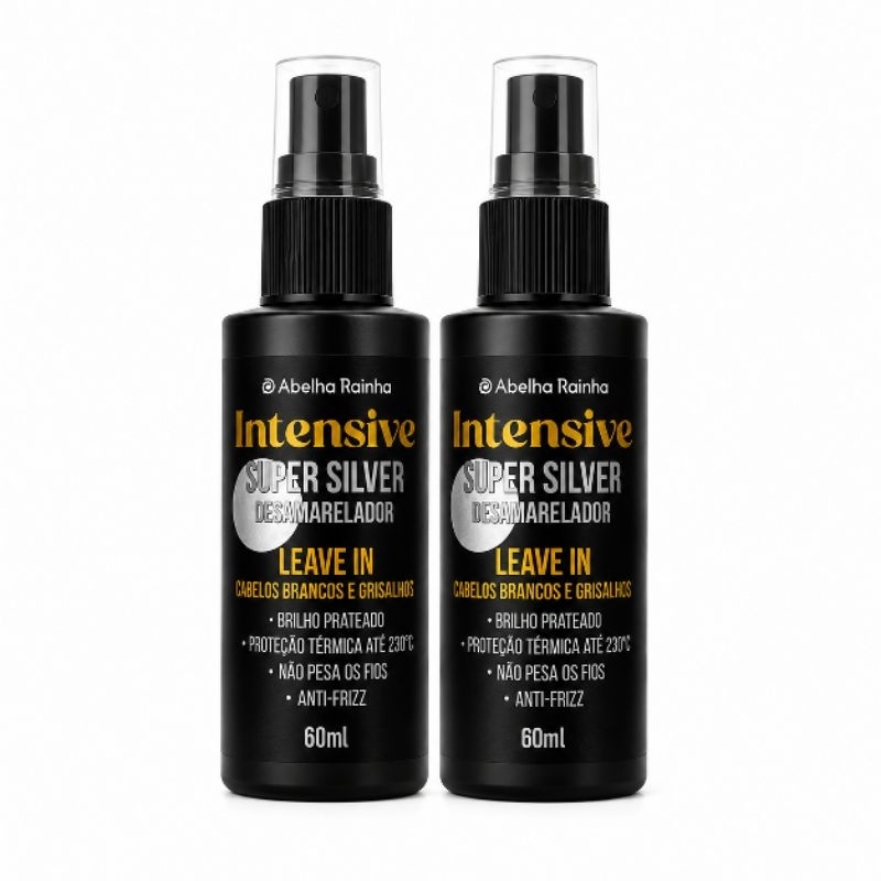 Kit Leave In Desamarelador de cabelos Intensive Super Silver - 2x 60ml Abelha Rainha | Proteção Térmica e Anti-Frizz
