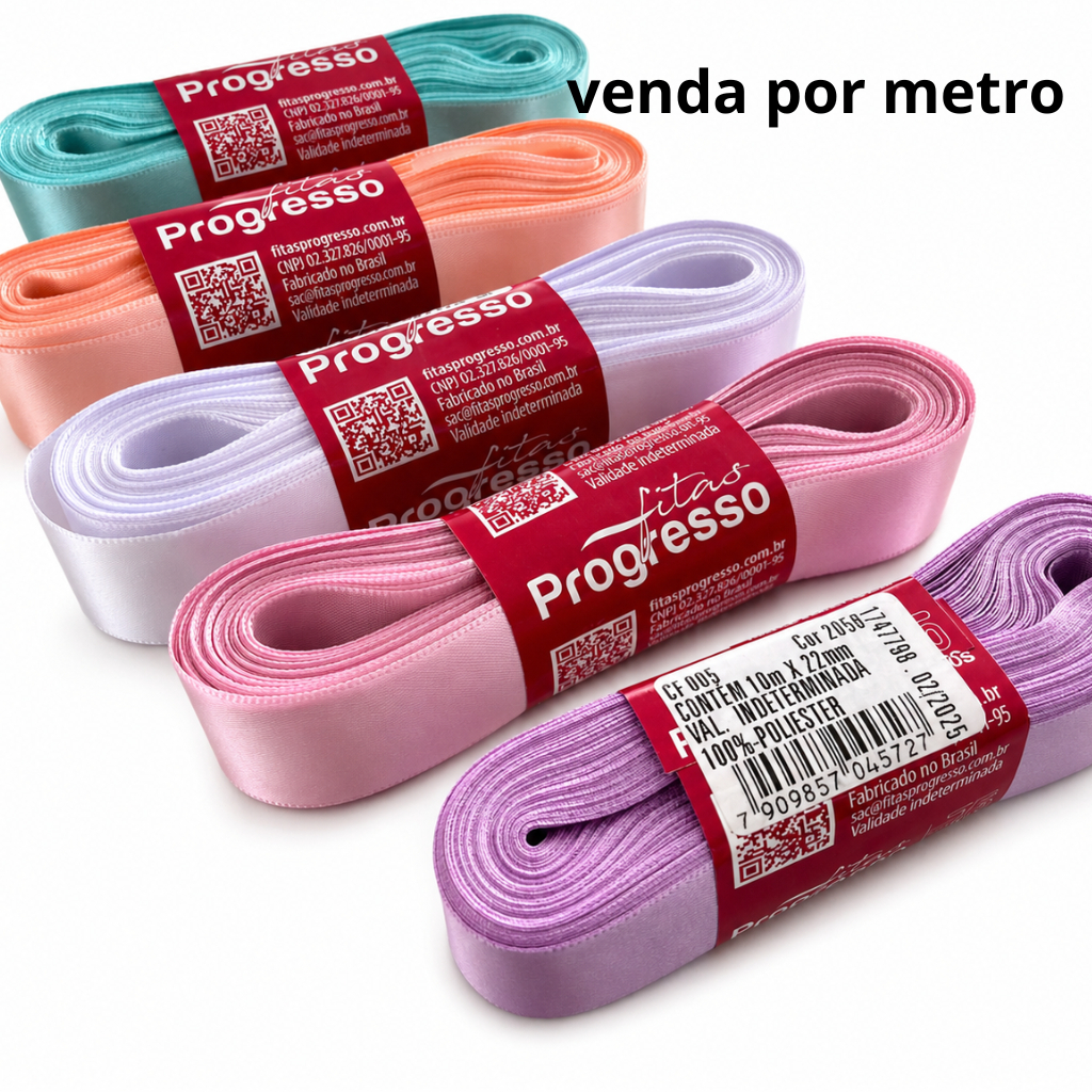 Fita De Cetim N5 Lisa 22 mm Progresso Venda Por metragem 1mt -2mt- 5mt