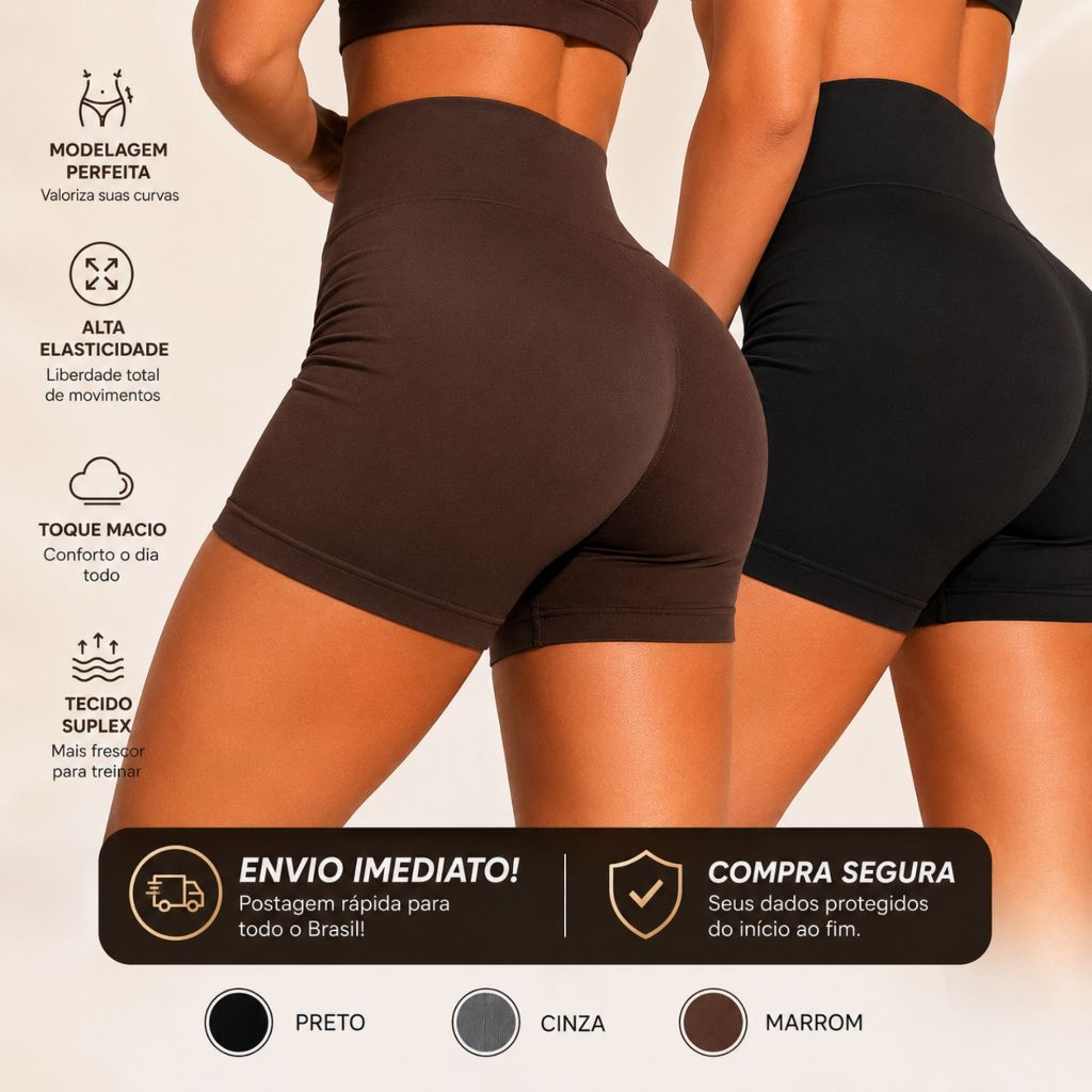 Kit 2/3 Short Feminino Academia Fitness Cintura Alta Suplex Liso Zero Transparente Secagem Rápida