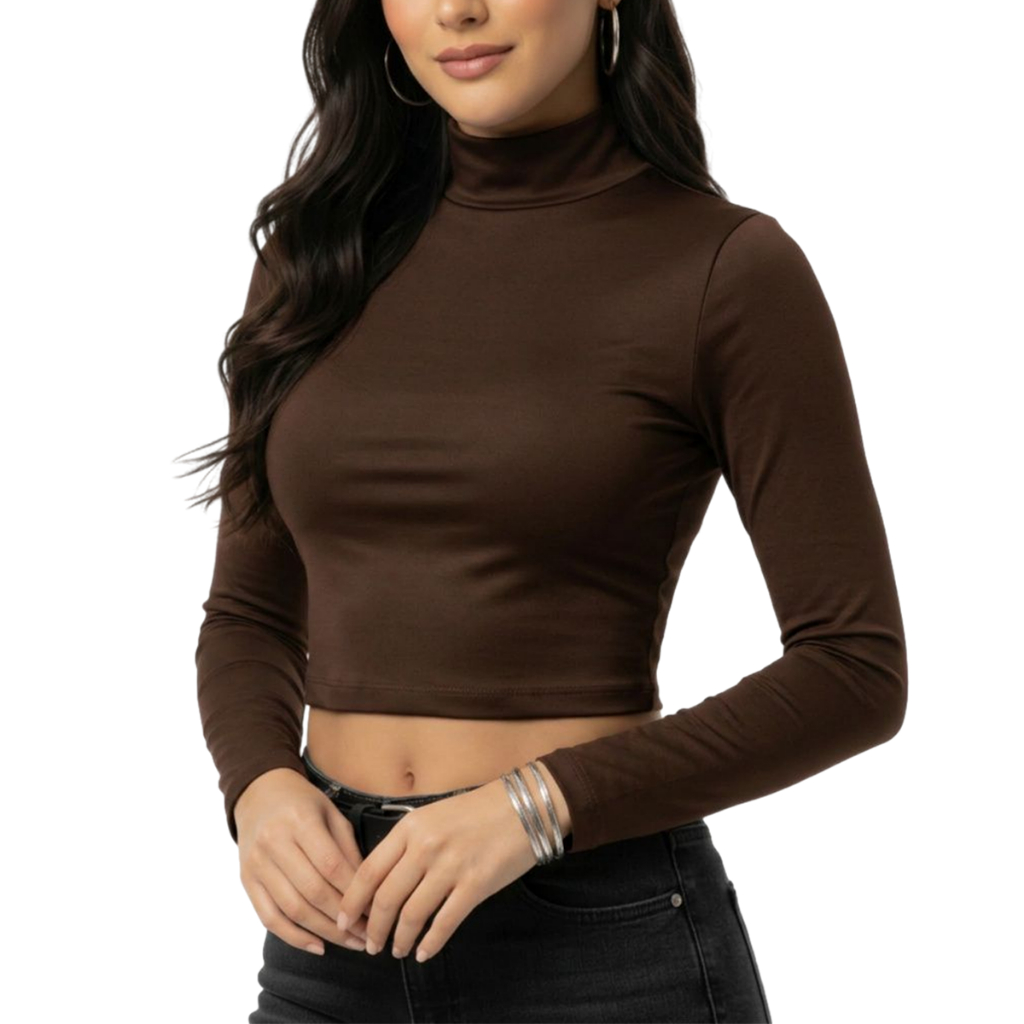 Detalhes do Cropped Blusinha LISO, Gola Alta MANGA LONGA - Básica Blogueira Alternativa Feminina Moda Inverno