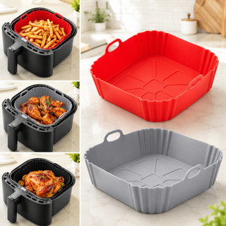 3 2 ou 1 Formas Silicone Quadrada 21CM Assadeira Air Fryer Forno Forma Fritadeira Alça Mi…