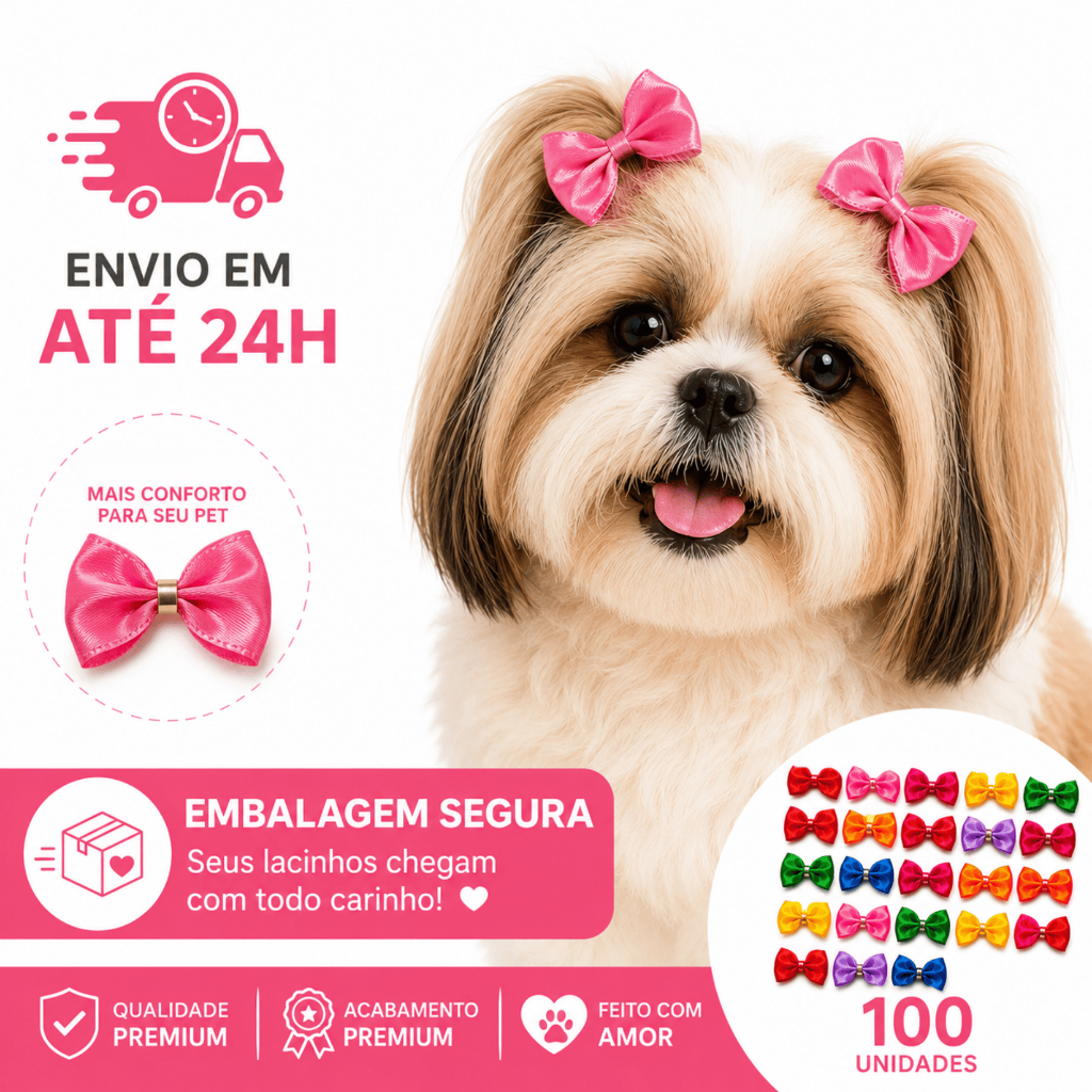 25/50/75/100 Laços Pet Cetim 4,5cm com Anilha Laço para Banho e Tosa Atacado Pet Shop Laço Fuxico