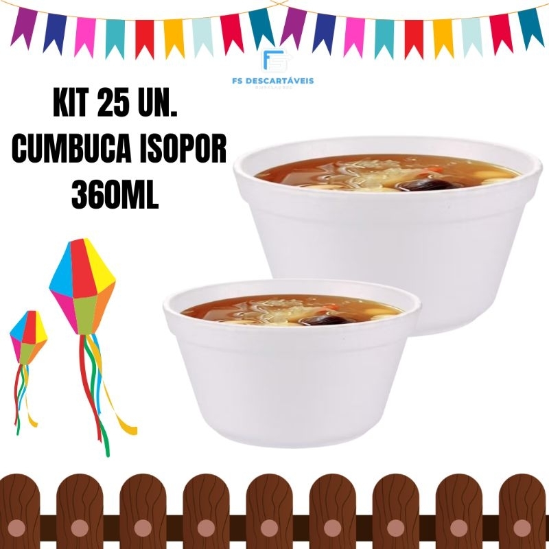 Kit 25 Cumbuca de Isopor 360ml Branca | Pote Para Caldo Canjica Curau Festa Junina