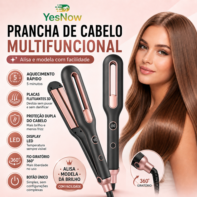 Prancha Chapinha 2 Em 1 Para Alisar E Cachear Cabelo Display LCD Trava De Segurança Cabo 360°
