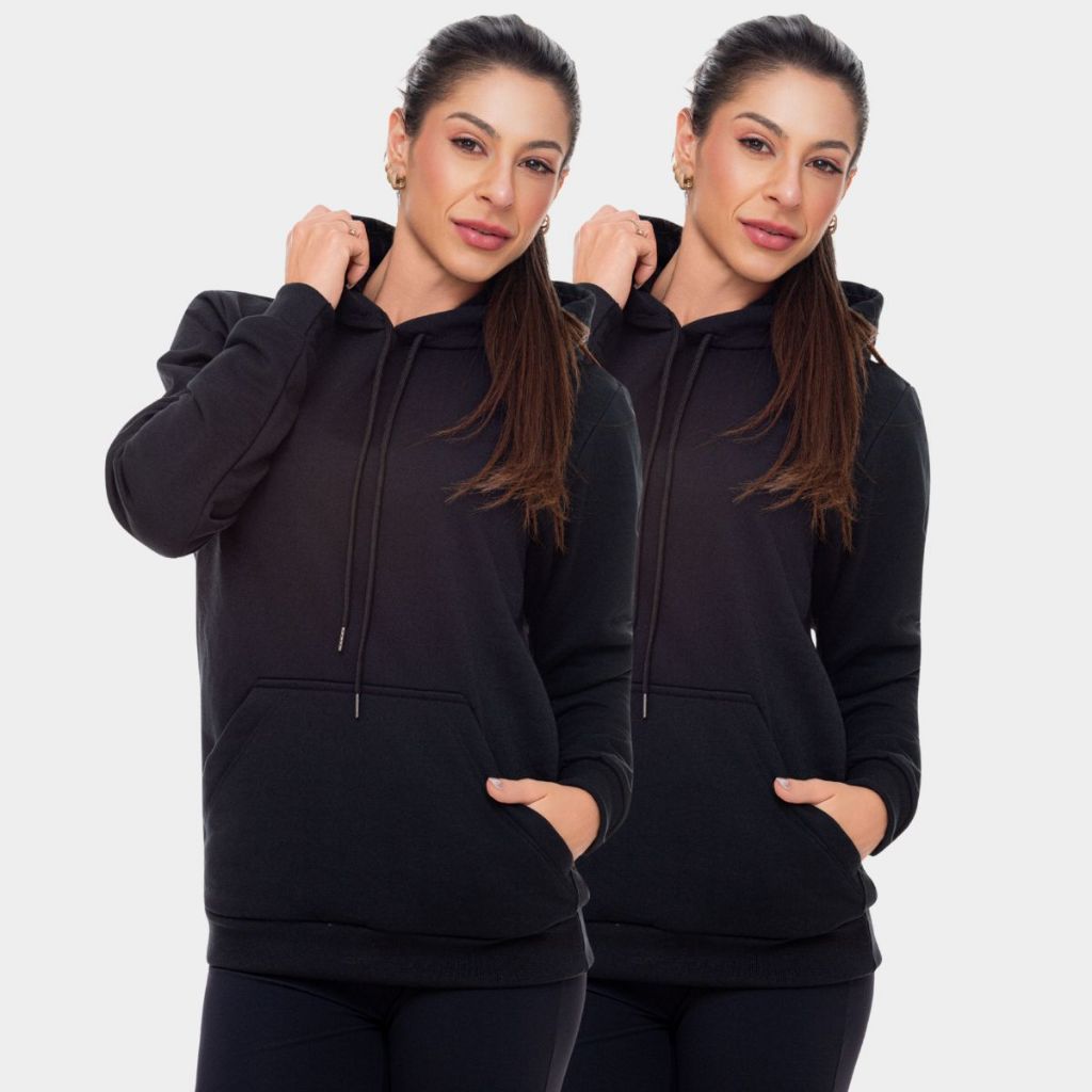 Kit 2 Moletom Moleton Capuz Blusa De Frio Lisa Cordão Canguru Macio Inverno Agasalho Unissex