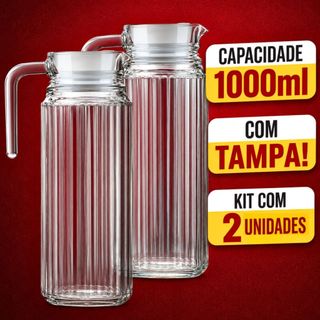 Jogo Com Jarras De Vidro Suiça Transparente 1 Litro Com Tampa