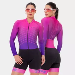 Macaquinho Macacão Ciclismo Feminino Manga Longa Inverno Forro Gel Bike Pedal Roupa Mulher Pedalar
