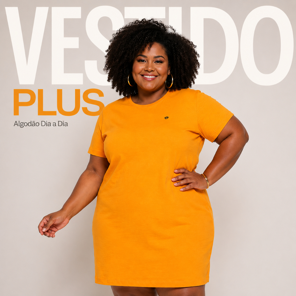 Vestido Plus Size Básico Blusão Algodão Camisetão Soltinho Confortável