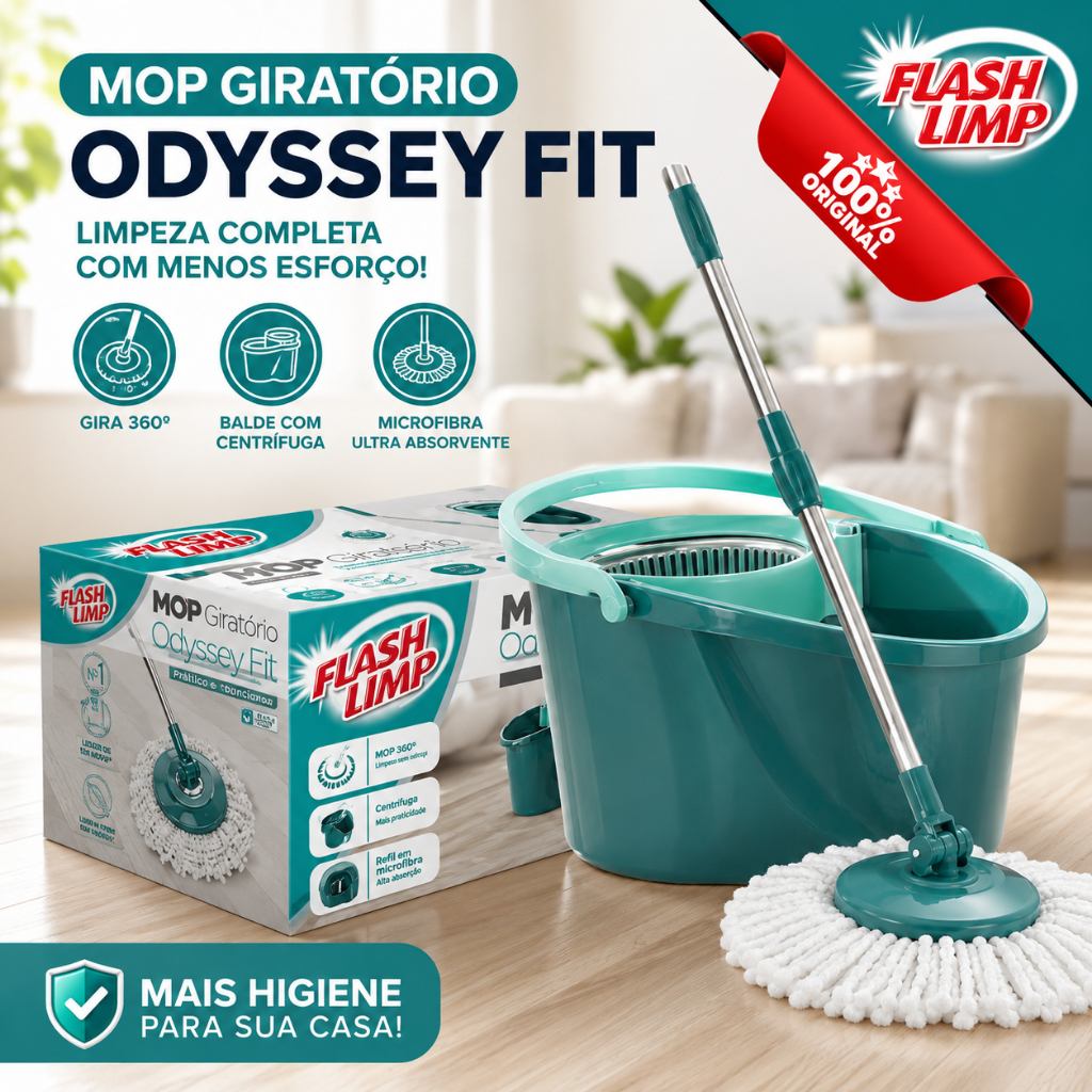 MOP GIRATORIO ODYSSEY FIT COM BALDE MOP9775 - FLASH LIMP PARA CASA COMERCIO LOJA ESCRITORIO