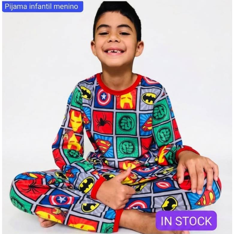 PIJAMA INFANTIL MENINO 2 AO 10 ANOS PERSONAGENS E HEROIS MANGA LONGA E CALCA INVERNO-FRIO QUENTINHO