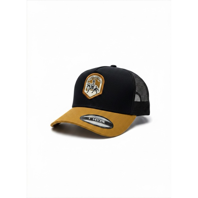 Boné Country Tela Estilo Trucker Austin Preto e Caramelo Aba Curva Unisex