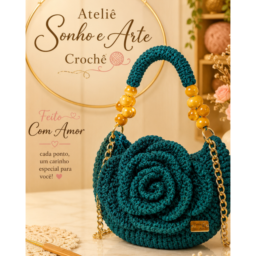 Clutch de Crochê Roseta em Fio Poliéster