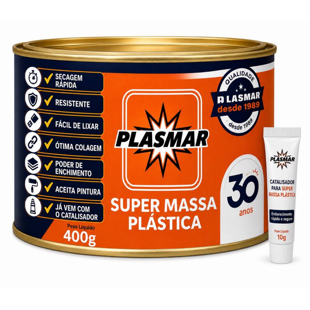 Massa Plástica 400g com Catalisador | Cola para Granito, Mármore e Pedras | Branca, Cinza | Alta Resistência | Funilaria