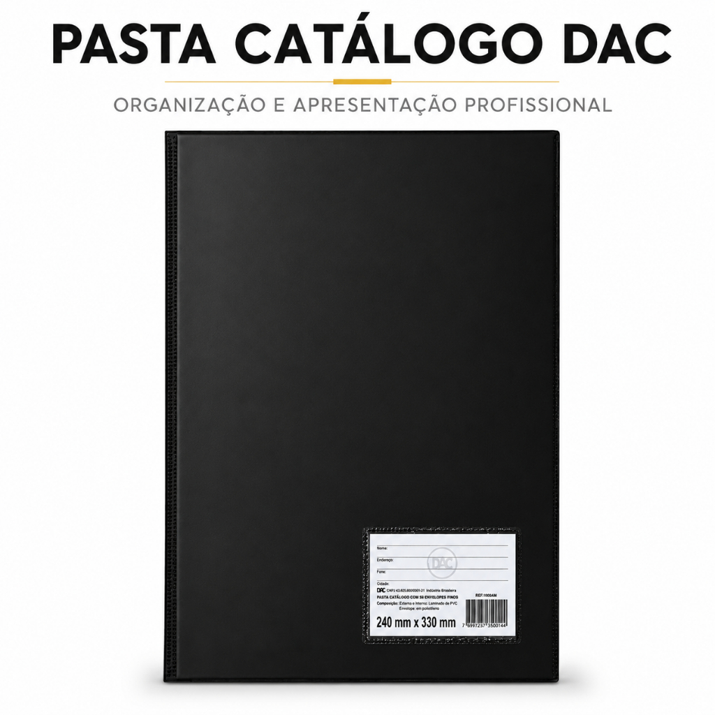 Pasta Catálogo DAC Preta A4 com 50 Envelopes e Visor Identificador