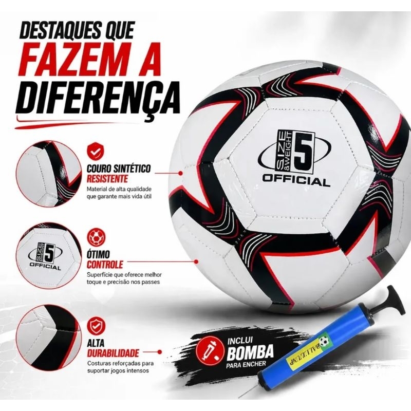 Kit  Bola Futebol Campo e Society Capotao Tamanho N5 Oficial Infantil Couro sintético + Bomba de Ar