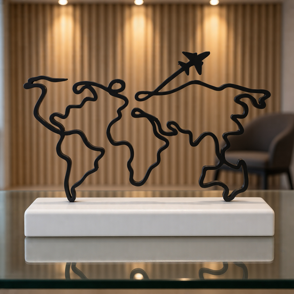 Objeto Decorativo Mapa Mundi Avião Minimalista Para Estante Home Office Presente