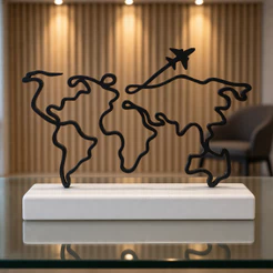 Objeto Decorativo Mapa Mundi Avião Minimalista Para Estante Home Office Presente