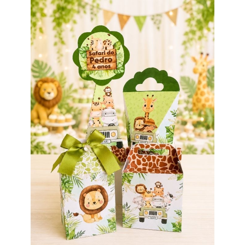 kit caixinha Safári cute baby com nome e idade lembrancinhas decoração de festa aniversário caixas