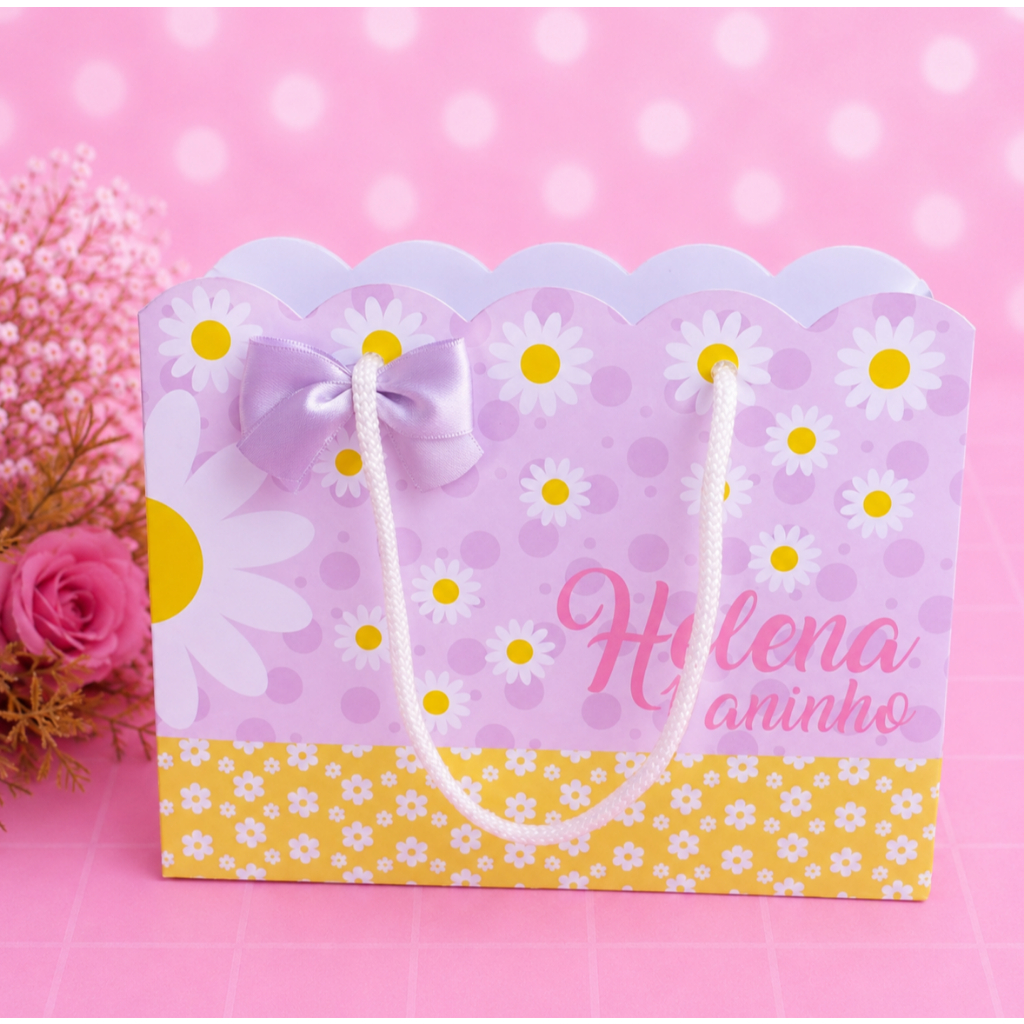 Sacolinha Margaridas Lilás Kit Festa | Personalizados | Aniversários | Papelaria Personalizada | caixinhas lembrancinhas