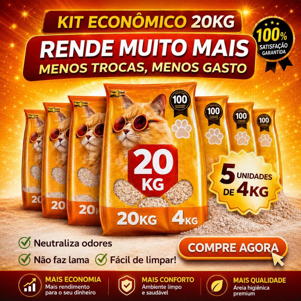 Kit Econômico Areia Higiênica Ustar Pop 20kg | 5 Pacotes de 4kg