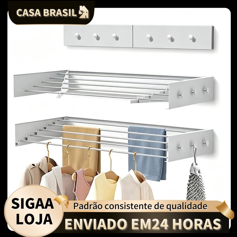 Varal de Parede Retrátil 10kg - Secador de Roupas para Banheiro e Área de Serviço