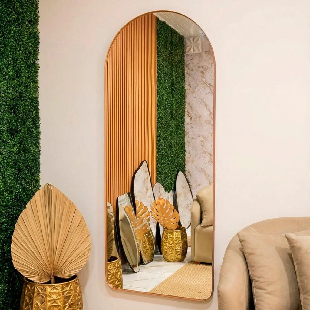 Espelho Oval Base Reta Corpo inteiro Moldura de Couro Madri Quarto Sala Salão Loja — imagem 1