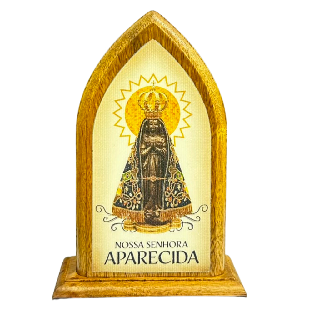 Capelinha de Madeira com Brilho Nossa Senhora Aparecida – Oratório Religioso Decorativo
