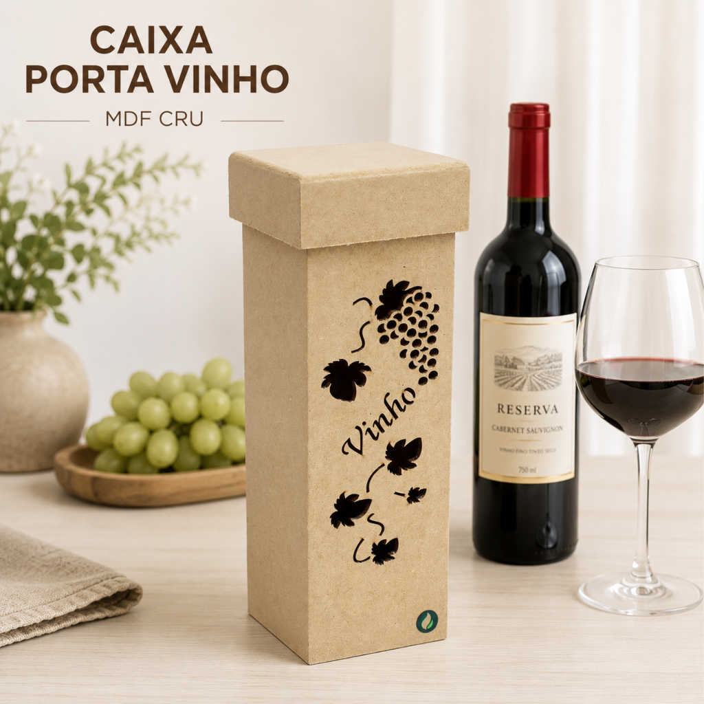 Caixa Porta Vinho MDF Cru Uva Com Tampa Presente Garrafa Adega Decoração Personalizar Artesanato