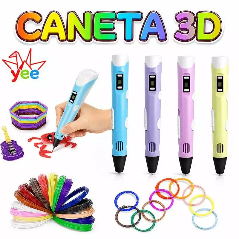 Kit Caneta 3D Impressora Mágica Brinquedo Educativo para Crianças e Desenho