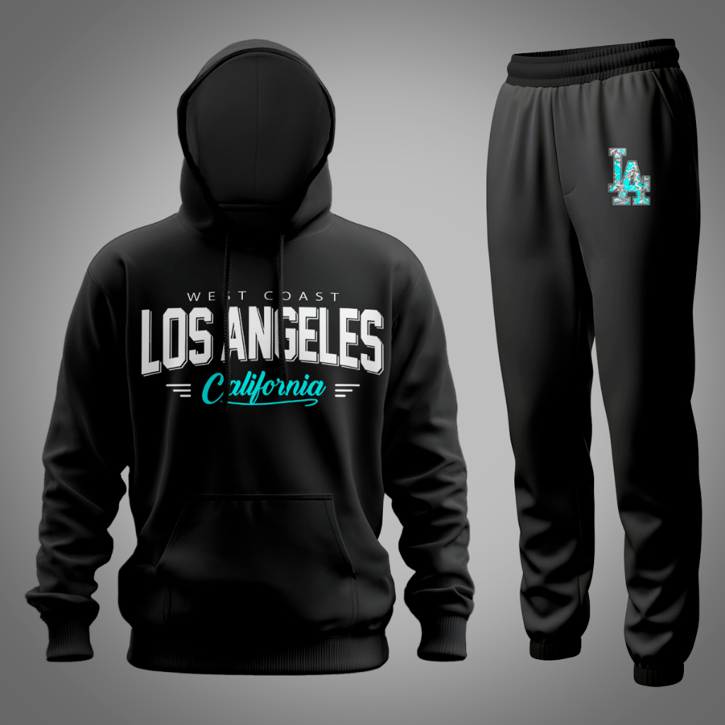 Conjunto Moletom Adulto Streetwear Blusa de Frio Com Capuz + Calça Los Angeles California West Coast
