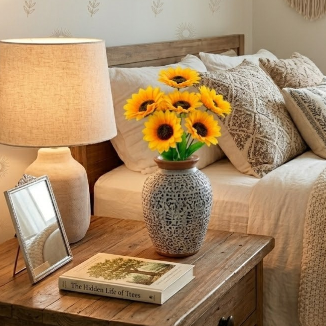 Kit 5 Botões Flores Girassol Arranjo Folhagem Artificiais P/ Decoração Sala Quarto Escritório - Castela
