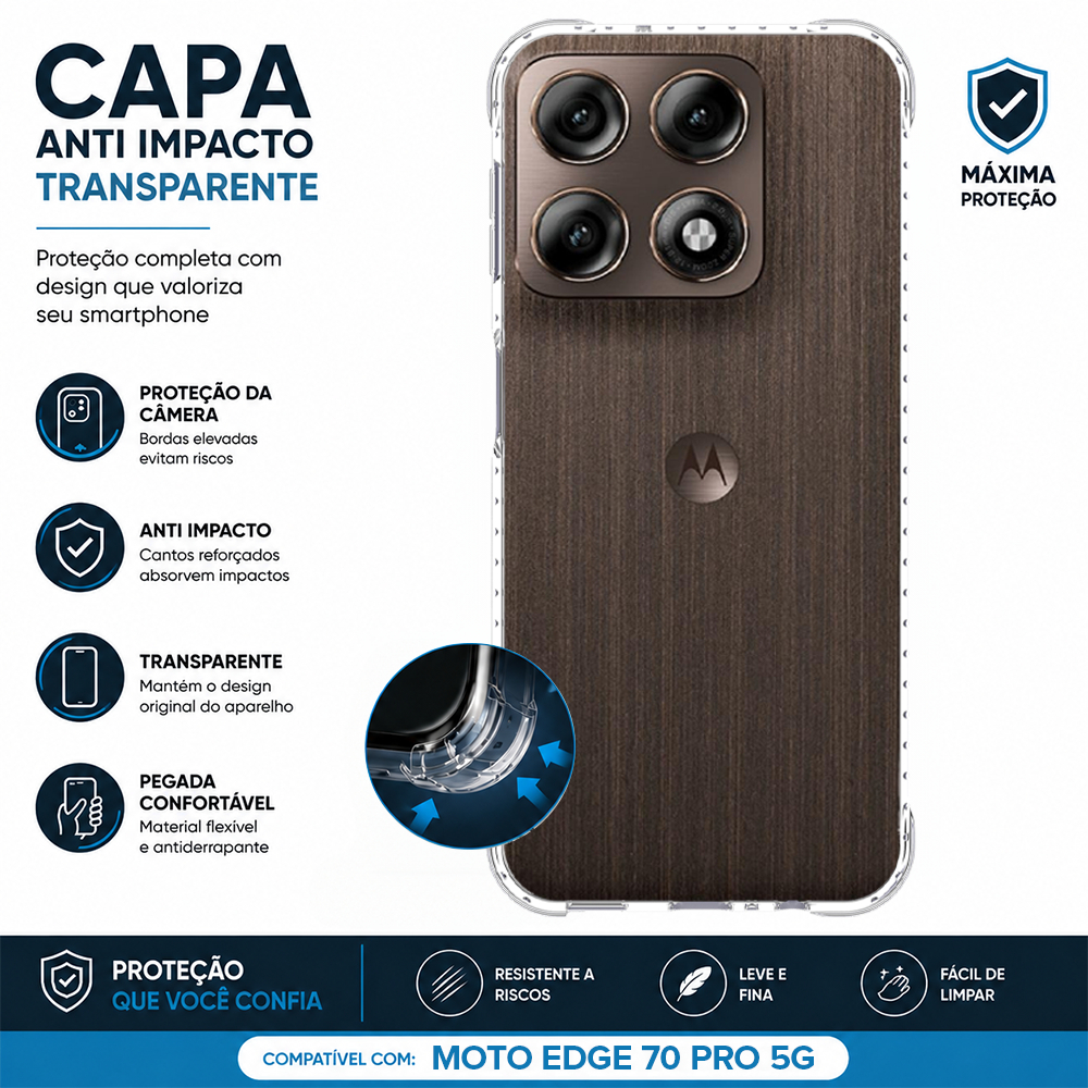 Capa Moto Edge 70 Pro Capinha Transparente Anti Impacto Bordas Reforçadas Case Airbag