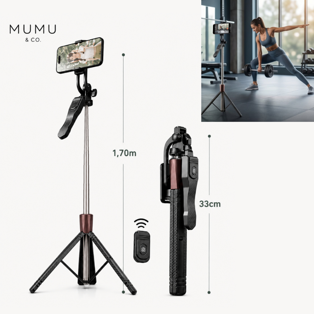 Tripé para Celular 1,70m Profissional com Controle Bluetooth Removível e Rotação 360° Reforcado