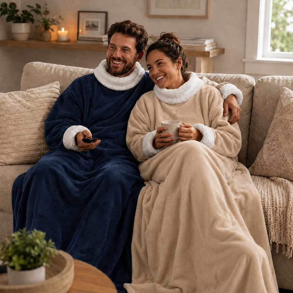 Kit 2 Cobertor com Manga Manta Fleece e Lão de Carneiro TV Quentinho Aveludado Longo Casa Dona