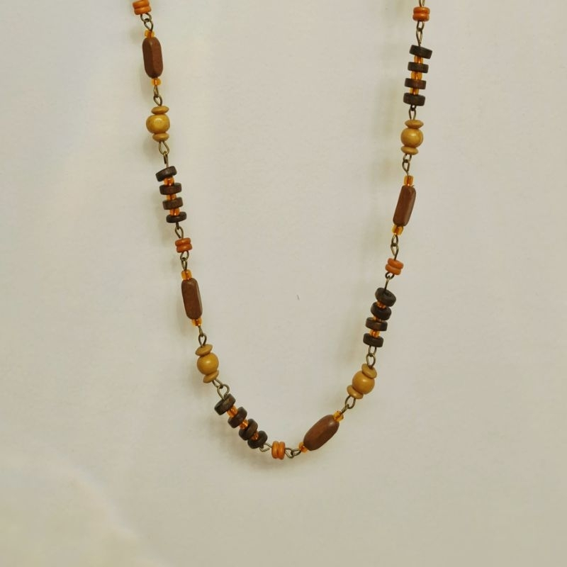 Colar Artesanal de Madeira Boho Chic Tons Terrosos