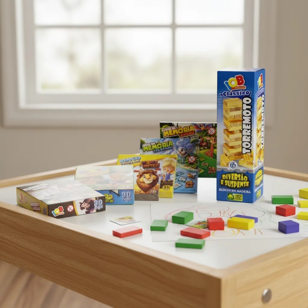 Kit Jogos Educativos com Torremoto/Torre de Equilíbrio, Presente dia das Crianças