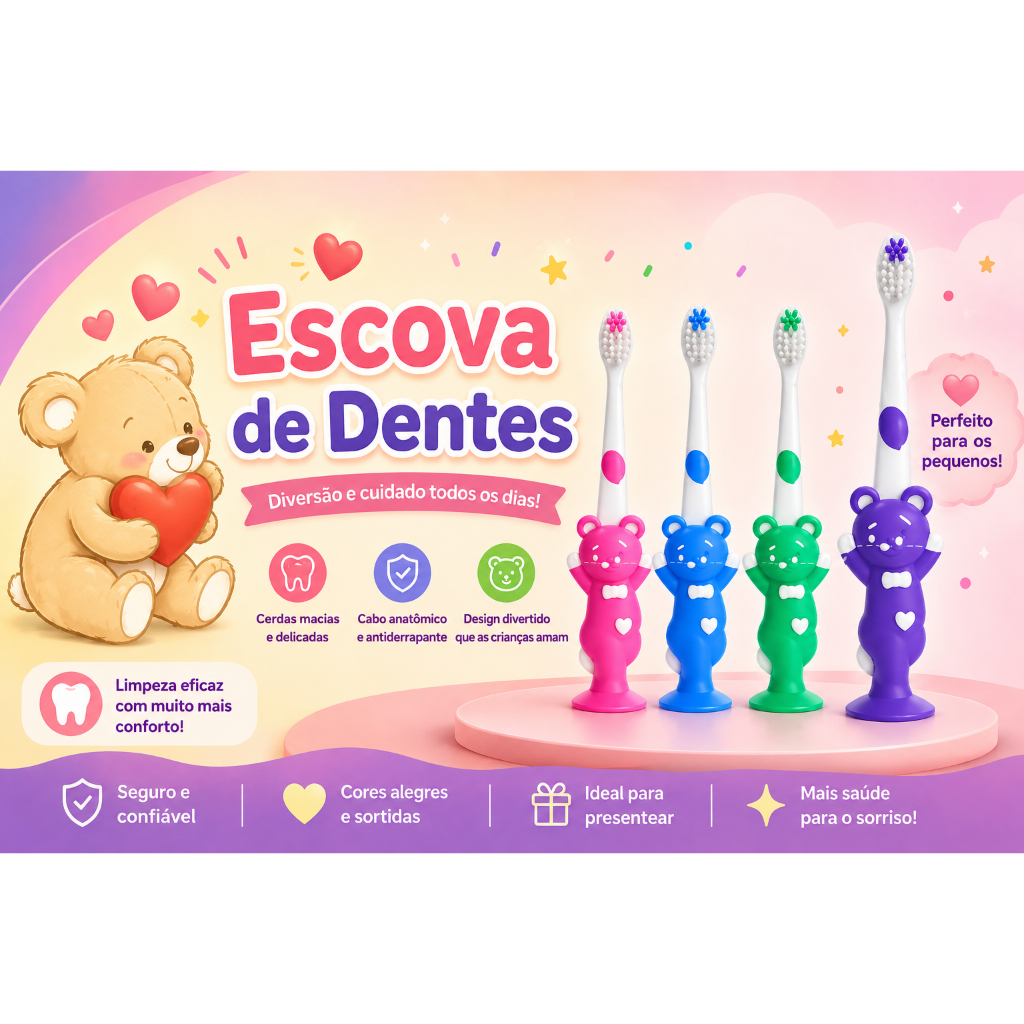 Escovas De Dentes 3D Ursinho Macia Infantil Criança