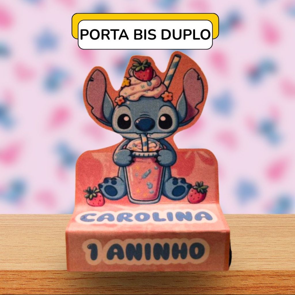 24 Porta Bis Duplo Personalizado Stitch Milk Shake –Lembrancinha Festa Infantil, Aniversário, Decoração Menina Menino