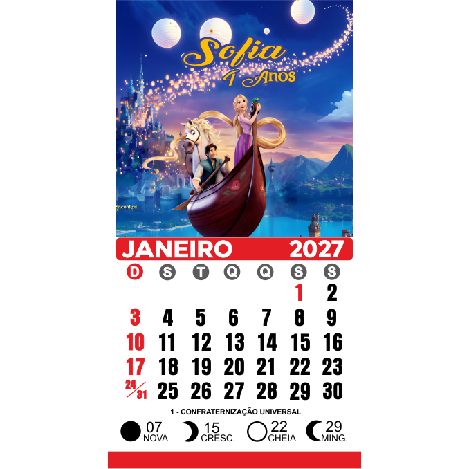 Mini Calendário 2027 Rapunzel Enrolados Imã de geladeira  5x5 cm Calendário 5x5 cm total 10x5 cm  *sem embalagem